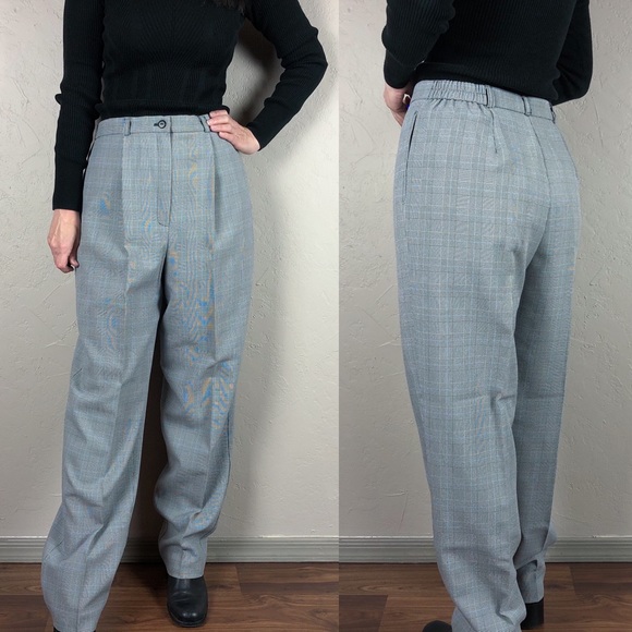 Vintage Pants - Vintage 1980s High Rise Trousers Grey Glen Check